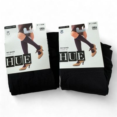 Hue Womens No Band Comfort Top Knee High 2 Pairs Black U2891 Size 1 NEW